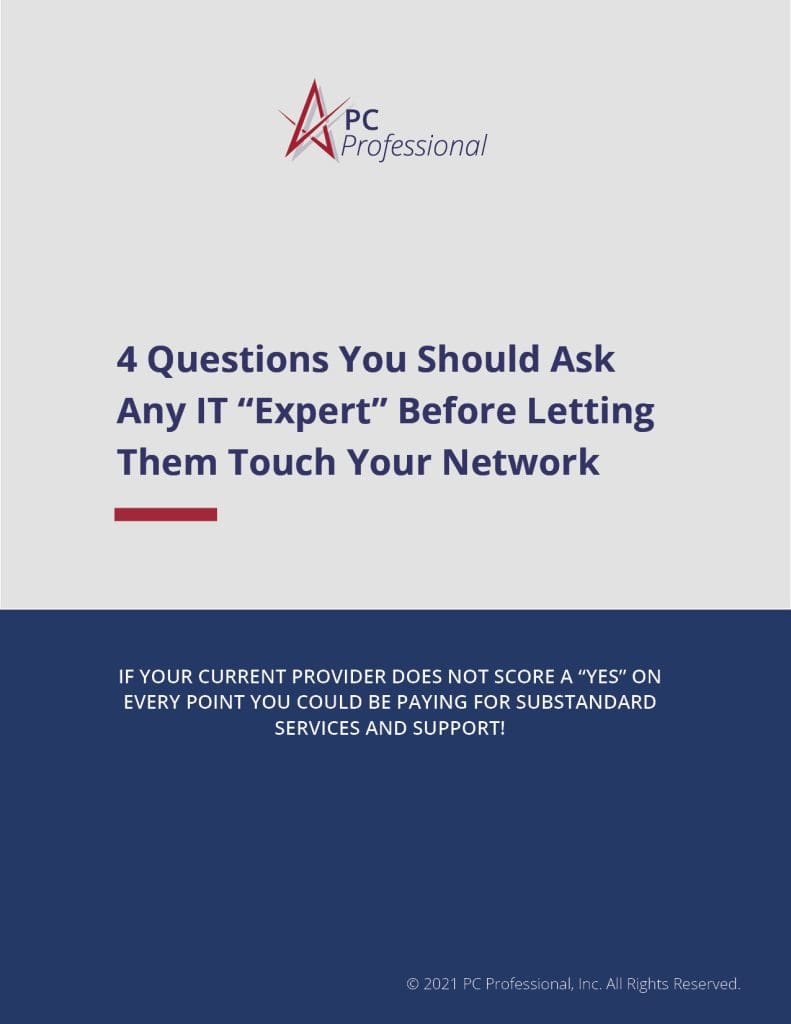 PC Professional logo above the heading ‘4 Questions You Should Ask Any IT ‘Expert’ Before Letting Them Touch Your Network’